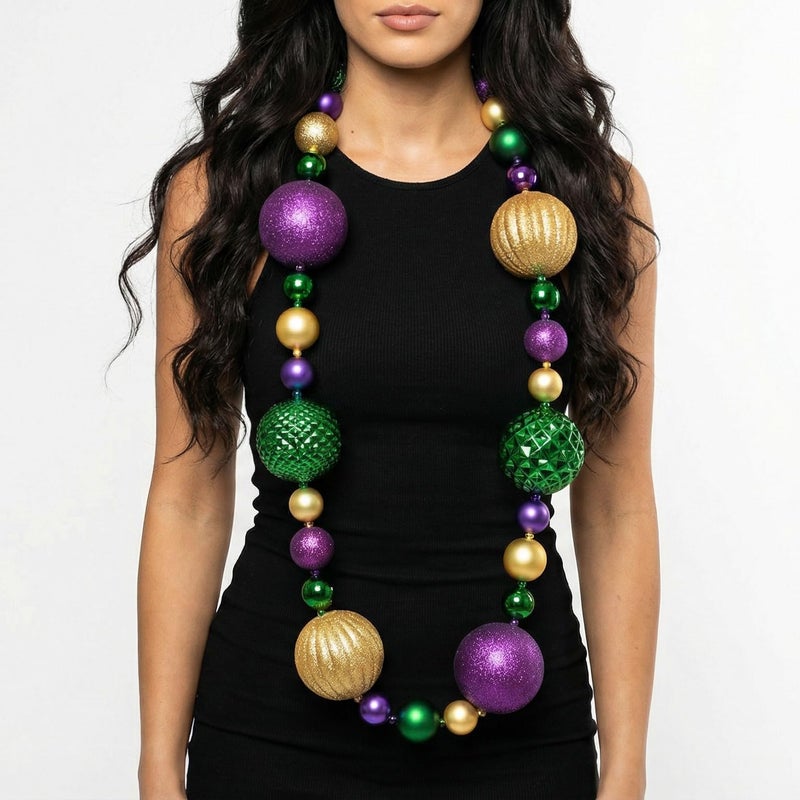 idyllic 6 Ft Mardi Gras Garland, 2 Pack Purple Green Gold Glitter Ball Ornament Decor for Mantel, Door, Party - Festive Fat Tuesday Carnival Indoor Outdoor Decorations - Image 4