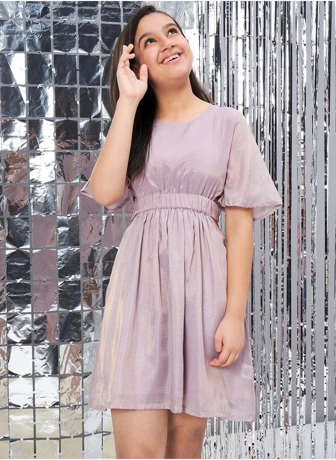 Stylo Bug - Solid Round Neck Short Sleeves Dress by Styli - Image 1