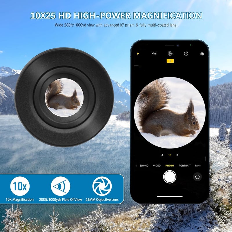 Tydeux Waterproof Compact Monocular - 10x25 Small High Powered Telescope Monoculars - Comes with Cleaning Cloth, Case & Neck Strap, Black - Image 2