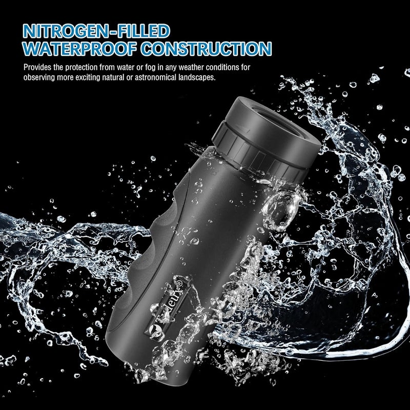 Tydeux Waterproof Compact Monocular - 10x25 Small High Powered Telescope Monoculars - Comes with Cleaning Cloth, Case & Neck Strap, Black - Image 4