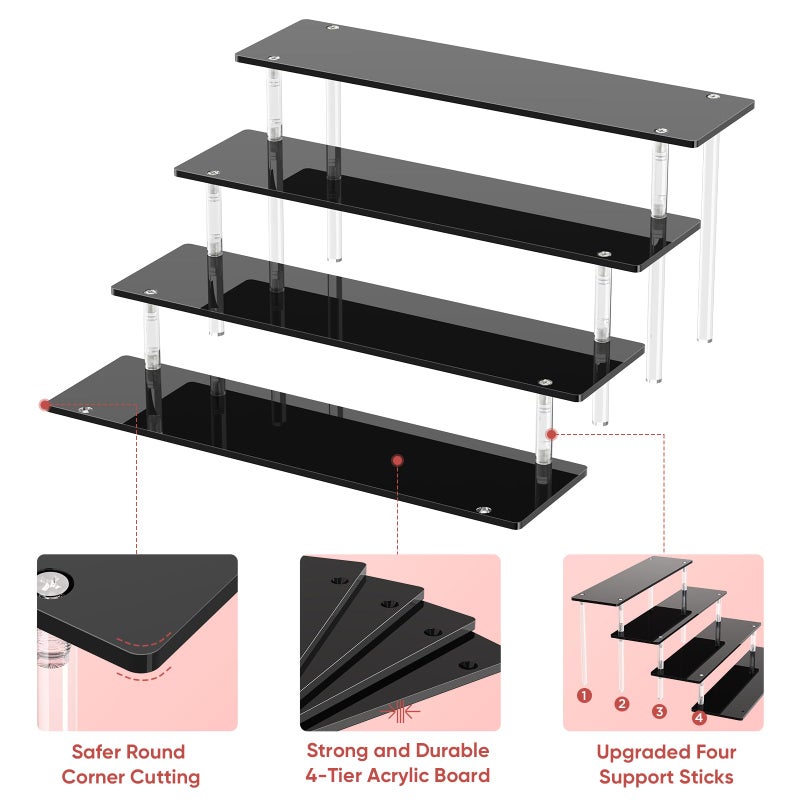 Dooiclear 4 Tier Acrylic Display Risers, Black Perfume Organizer Stand, Large Cupcake Stand Holder, Dessert Display for Party, Display Shelf for Figure and Collection, Riser Stand for Decoration and Organizer - Image 3