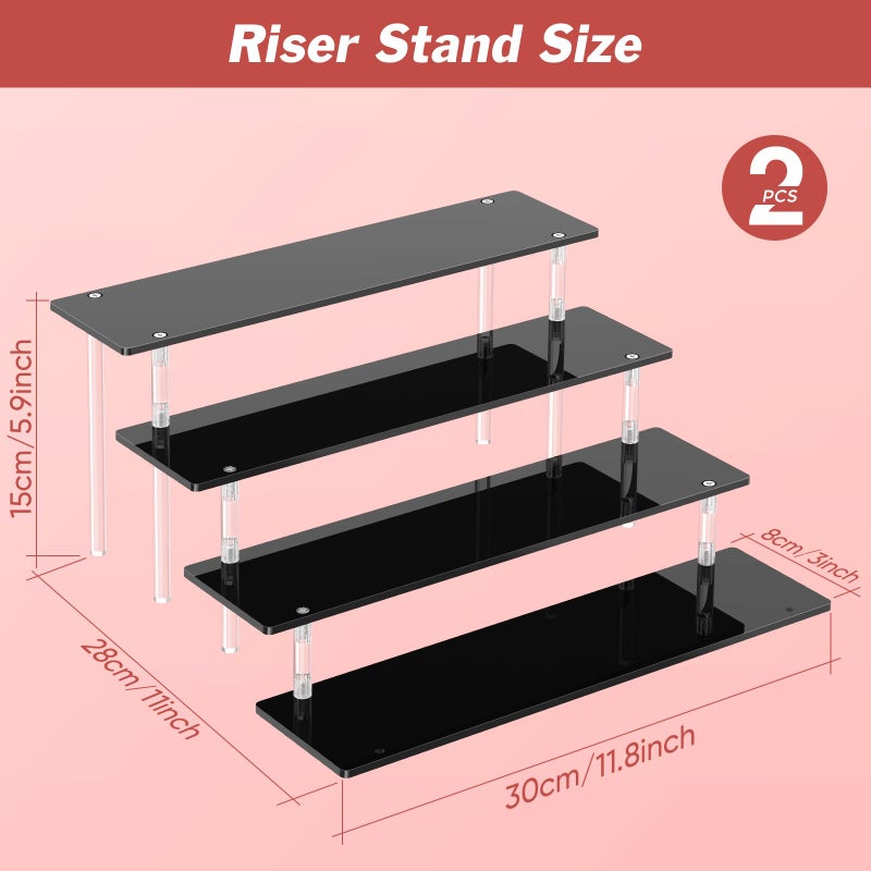 Dooiclear 4 Tier Acrylic Display Risers, Black Perfume Organizer Stand, Large Cupcake Stand Holder, Dessert Display for Party, Display Shelf for Figure and Collection, Riser Stand for Decoration and Organizer - Image 2