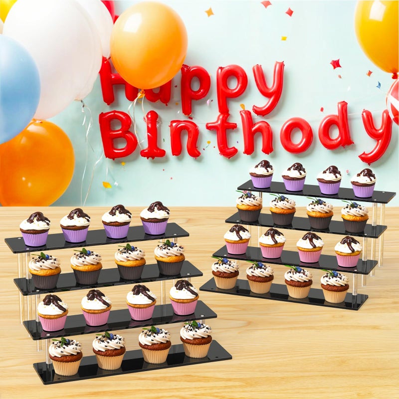 Dooiclear 4 Tier Acrylic Display Risers, Black Perfume Organizer Stand, Large Cupcake Stand Holder, Dessert Display for Party, Display Shelf for Figure and Collection, Riser Stand for Decoration and Organizer - Image 4