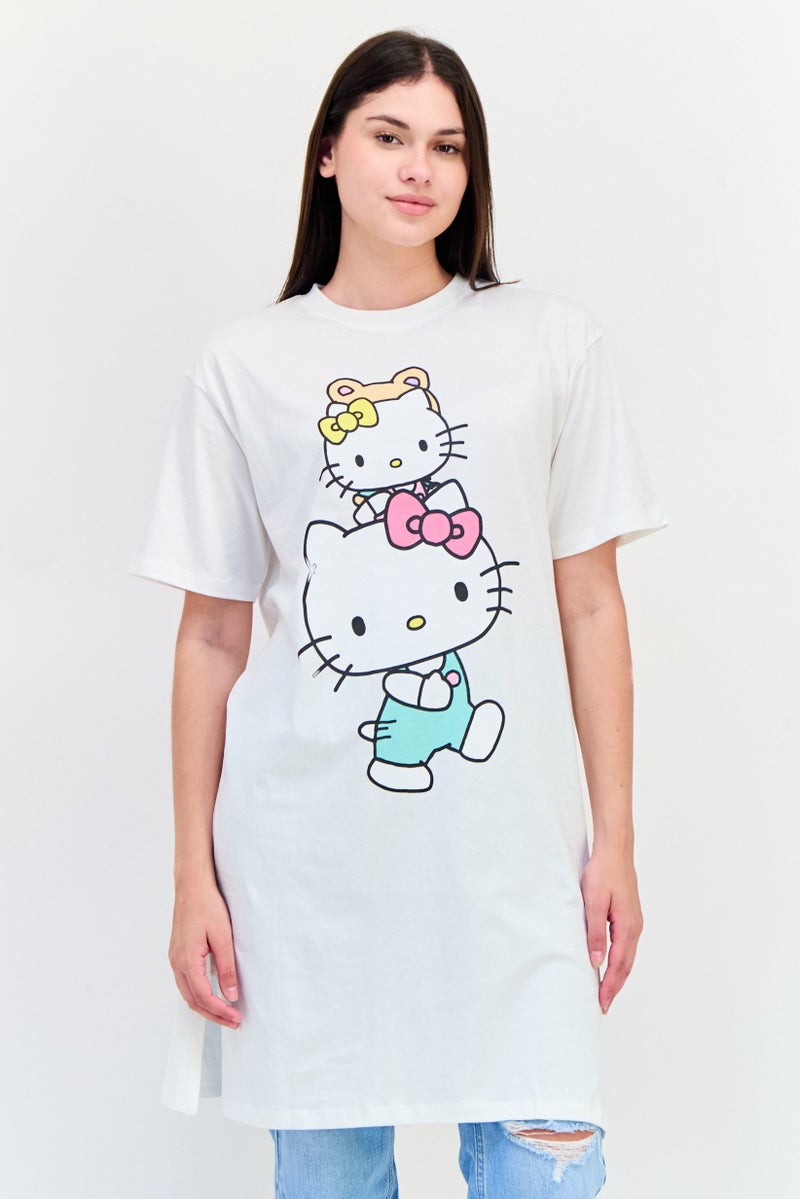 Hello Kitty Women Crew Neck Short Sleeve Printed T-Shirt, White - Image 1