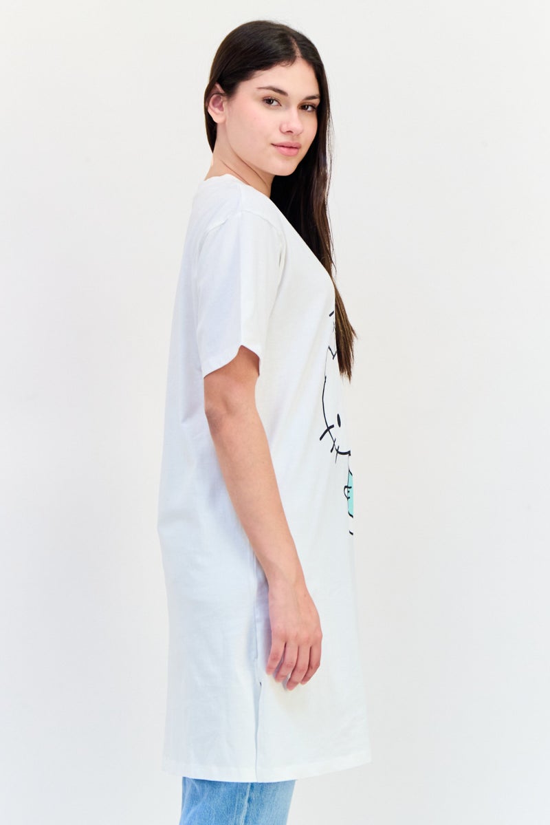 Hello Kitty Women Crew Neck Short Sleeve Printed T-Shirt, White - Image 2