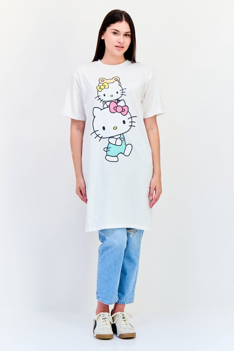 Hello Kitty Women Crew Neck Short Sleeve Printed T-Shirt, White - Image 4