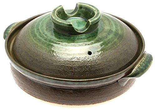 M.V. Trading Kotobuki Donabe Japanese Hot Pot Large BrownGreen 11Inch 2 lbs Capacity Painted Finish Ceramic Material Includes Portable Stove No Lid 