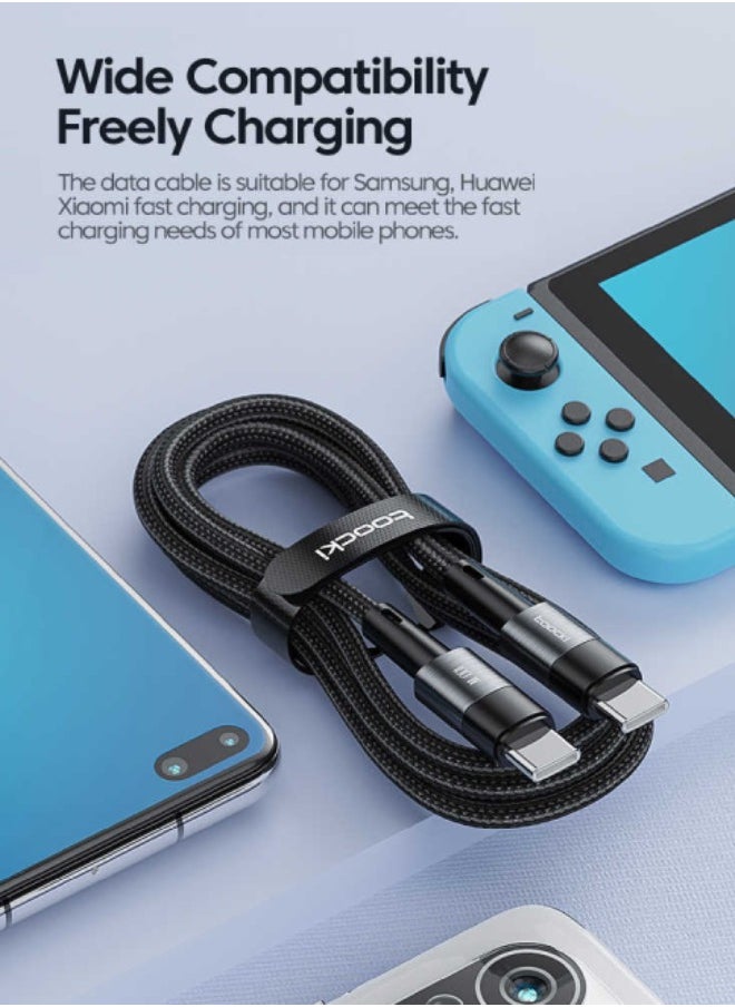 كابل Toocki USB-C إلى USB-C بقدرة 60 واط، بطول 2 متر – مضفر بنسيج نايلون متين، شحن سريع PD ونقل بيانات  (أسود) – متوافق مع iPhone 15/16، iPad Pro/Air، Samsung Galaxy S23/S24/S25، Fold، Xiaomi، Honor، Oppo، OnePlus  - Image 5