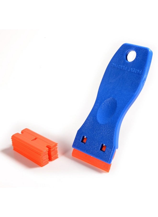 Ehdis - EHDIS 1.5" Plastic Razor Scraper with 10pcs Double Edged Plastic Blades Plastic Scraper Tool for Adhesive Remover,Removing Labels Stickers Decals Taping on Glass Windows (Blue) - Image 1