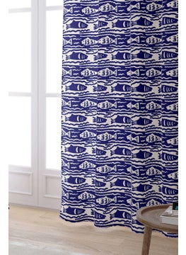 Cango Home Navy Blue Beige Marine Themed Fish Pattern Digital Printed Curtain CGH634-PR  - Image 2