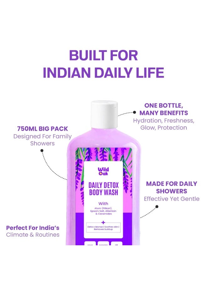 WILD OAK WildOak Fitkari & Epsom Salt Body Wash | 750 ml Value Pack | Added Hyaluronic Acid, Probiotics & Ceramides | Shower Gel for Odor Control, Muscle Relaxation, Skin-Mind Purifying & Post-Workout Recovery - Image 4