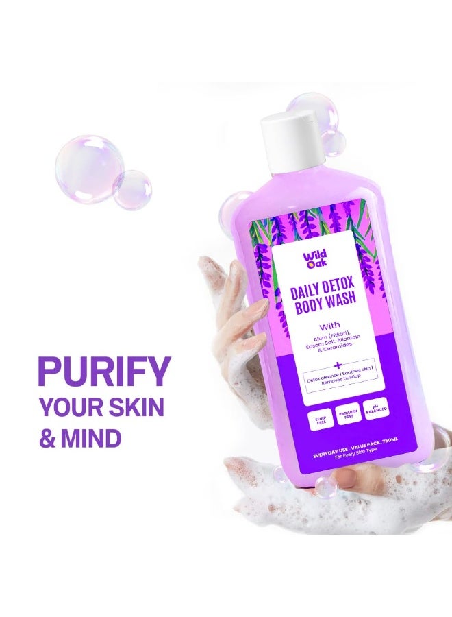 WILD OAK WildOak Fitkari & Epsom Salt Body Wash | 750 ml Value Pack | Added Hyaluronic Acid, Probiotics & Ceramides | Shower Gel for Odor Control, Muscle Relaxation, Skin-Mind Purifying & Post-Workout Recovery - Image 3