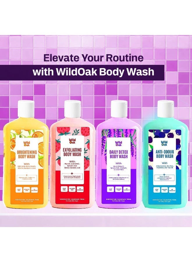 WILD OAK WildOak Fitkari & Epsom Salt Body Wash | 750 ml Value Pack | Added Hyaluronic Acid, Probiotics & Ceramides | Shower Gel for Odor Control, Muscle Relaxation, Skin-Mind Purifying & Post-Workout Recovery - Image 2
