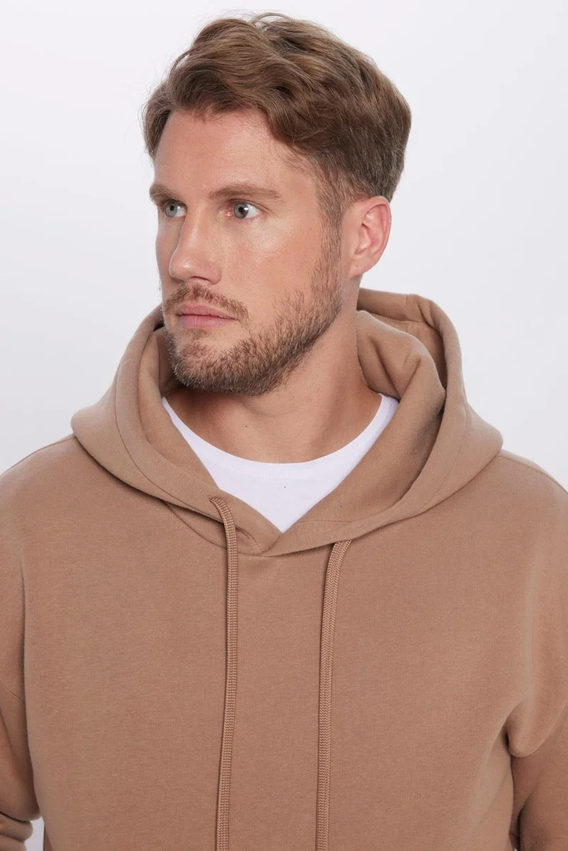 تودورس Unisex Oversize Wide Cut Cotton Soft Textured Polar Fleece Basic Mink Color Hooded Sweatshirt