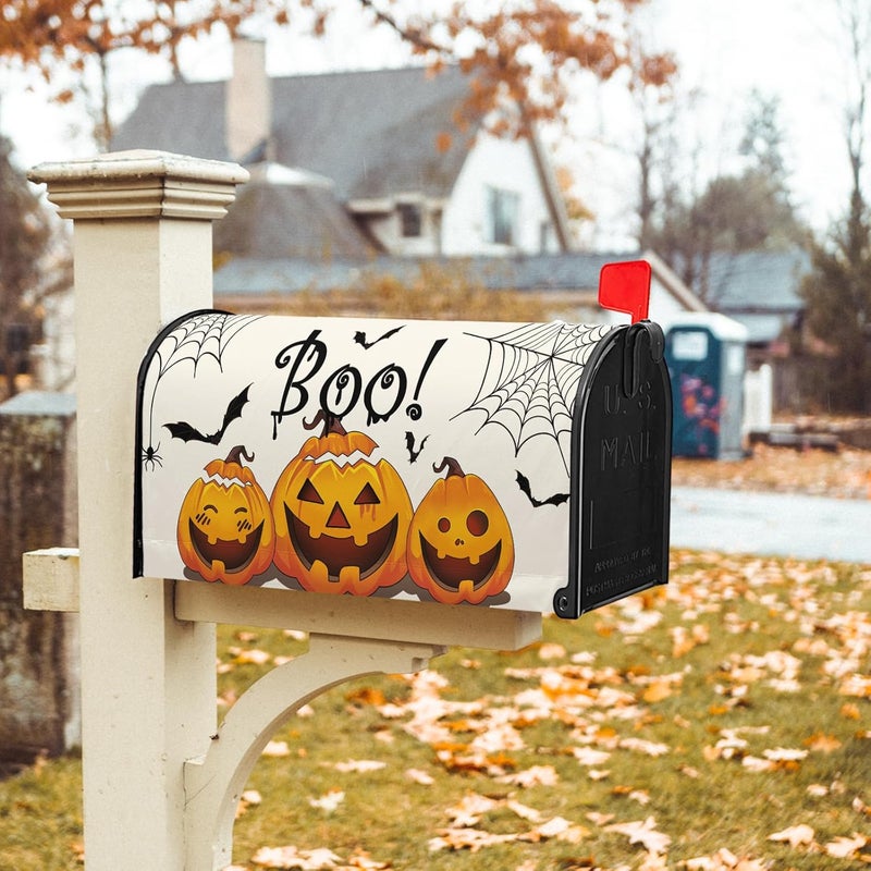 Farg Halloween Pumpkin Mailbox Covers Magnetic Autumn Fall Pumpkins Mailbox Cover Standard Size 21 x 18 Inch Spiderweb Farmhouse Mail Box Wraps for Farmhouse Garden Yard Decor - Image 2