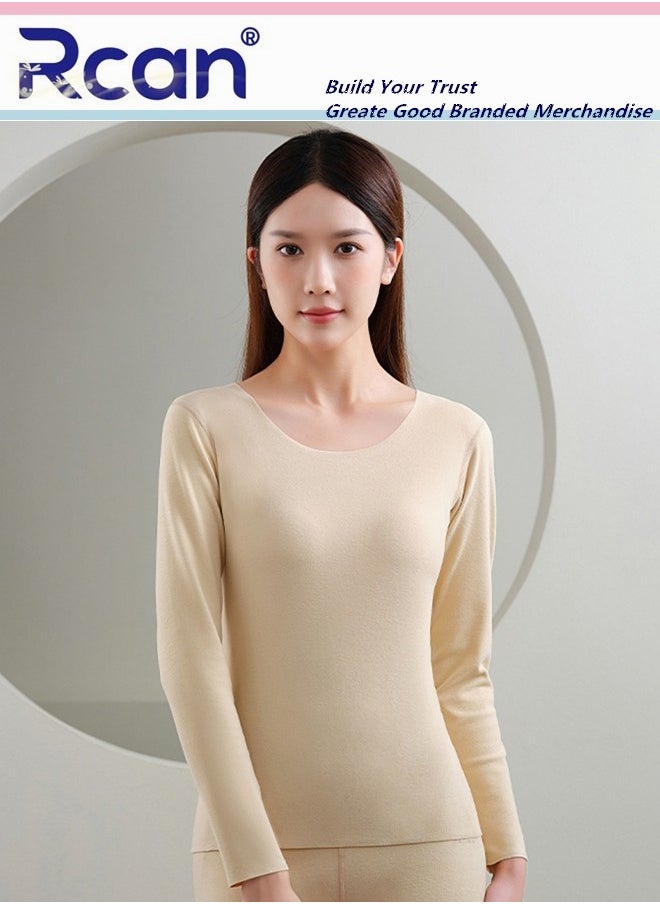 Rcan - Women's Thermal Underwear Set Crew Neck Elasticity Long Sleeve Winter  Base Layer Bottom Shirt 2 Piece Slim Fit Fleece Lined Top and Pants - Image 1