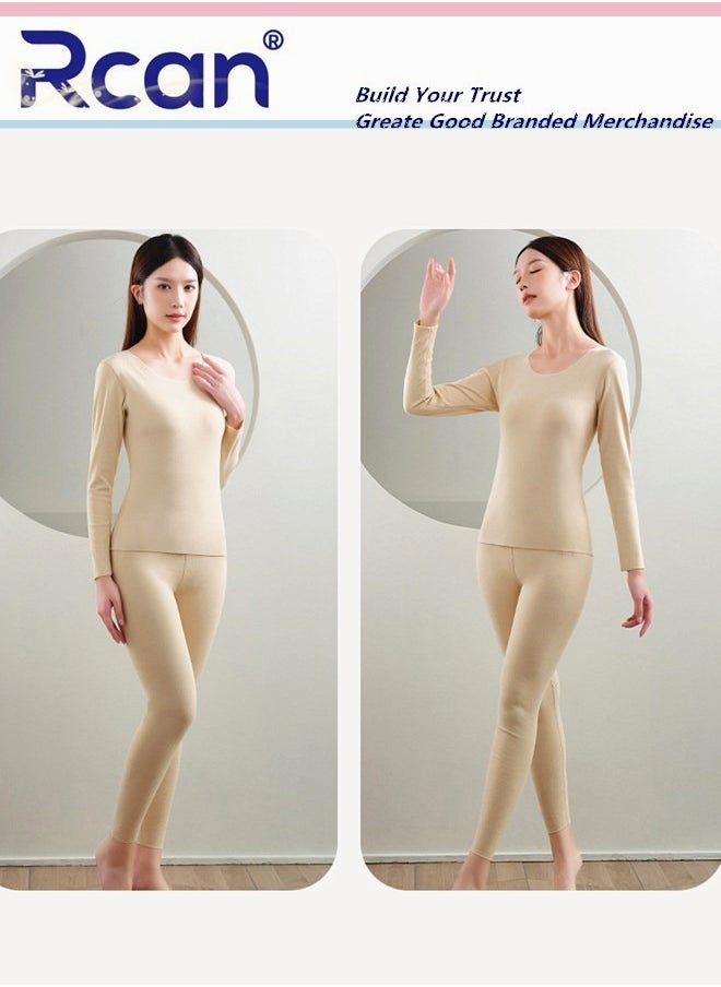 Rcan - Women's Thermal Underwear Set Crew Neck Elasticity Long Sleeve Winter  Base Layer Bottom Shirt 2 Piece Slim Fit Fleece Lined Top and Pants - Image 1