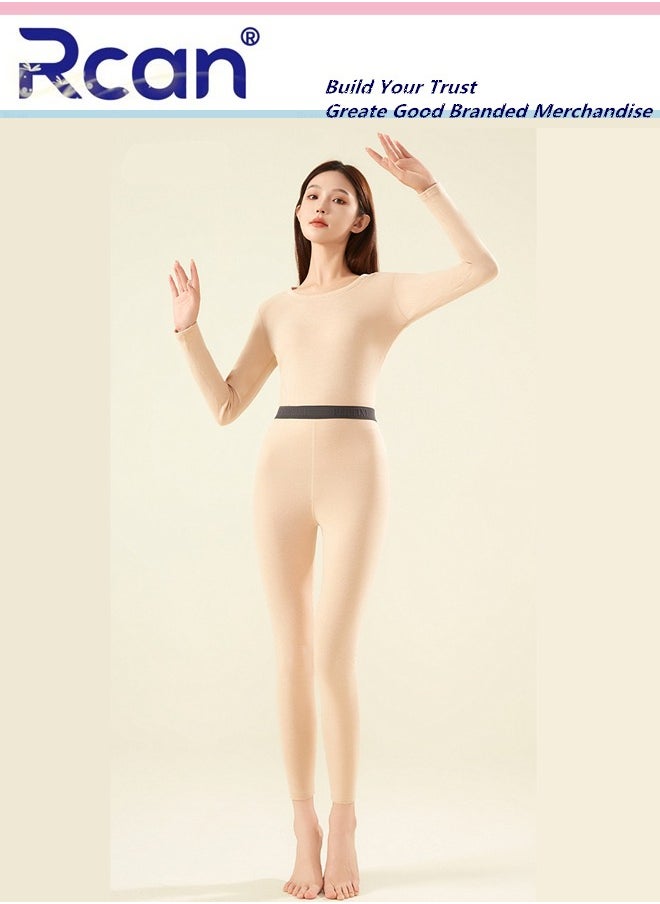 Rcan - Women's Thermal Underwear Set Crew Neck Elasticity Long Sleeve Winter  Base Layer Bottom Shirt 2 Piece Slim Fit Fleece Lined Top and Pants - Image 1