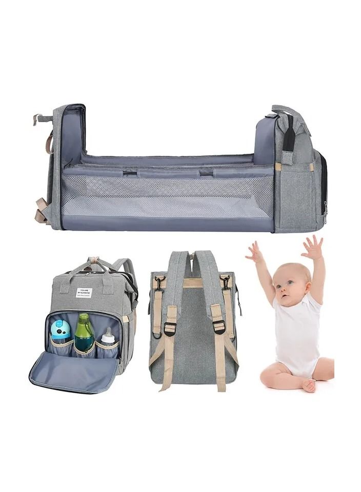 1-Piece Waterproof Large Capacity Nursing Bag Stretching Bed for Baby,Thermal Storage Milk Bin,Wet and Dry Separation Mummy Bag,Multi Bed Package,Diaper Bag,Colour Gray - Image 2