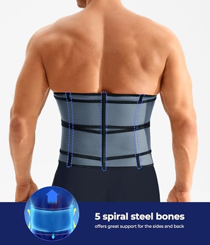 TAILONG Waist Trainer for Men - Sweat Band Trimmer Belt Fajas Para Hombres Stomach Wrap Workout Body Shaper Grey - Image 3
