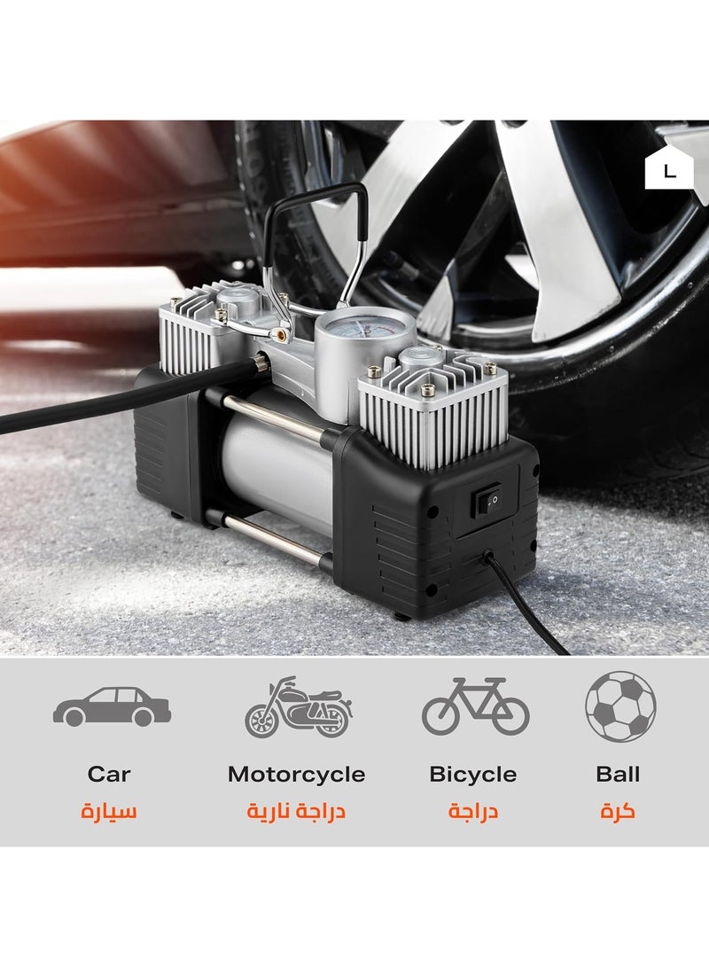 Generic Heavy duty 2-piston double cylinder car tire inflator and tire compressor with high brightness headlight and a bag for easy carrying and storage.  - Image 4