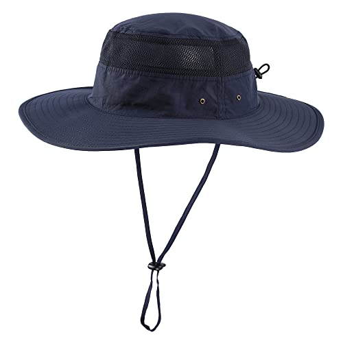 Home Prefer Mens Sun Hat Wide Brim Bucket Hat UPF 50+ Sun Protection Hat for Outdoor Fishing Hunting Camping Beach Safari Navy Blue - Image 1