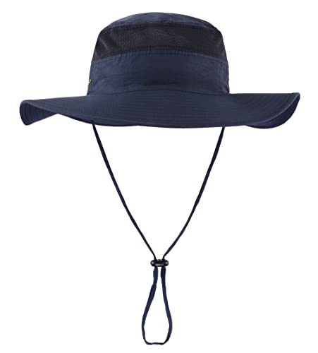Home Prefer Mens Sun Hat Wide Brim Bucket Hat UPF 50+ Sun Protection Hat for Outdoor Fishing Hunting Camping Beach Safari Navy Blue - Image 2