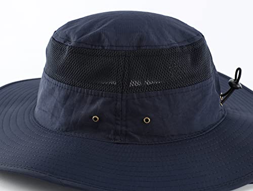 Home Prefer Mens Sun Hat Wide Brim Bucket Hat UPF 50+ Sun Protection Hat for Outdoor Fishing Hunting Camping Beach Safari Navy Blue - Image 4