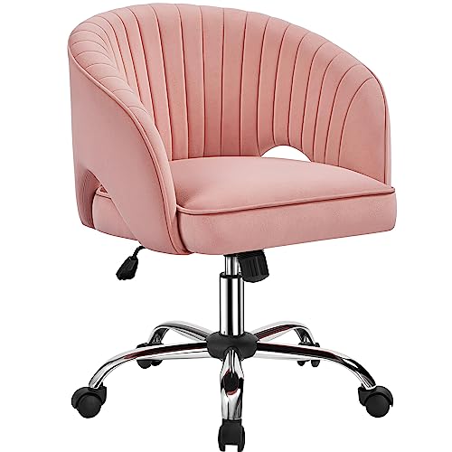 Yaheetech Pink Desk Chair Cute Vanity Chair with Back  Modern Swivel Rolling Design for Home Office Study Vanity Bedroom