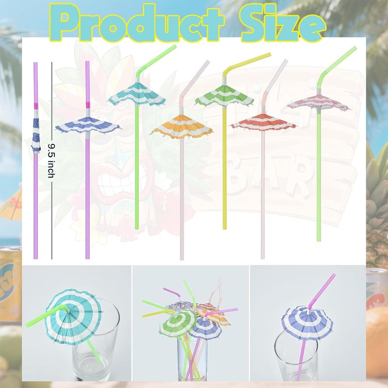 Haundry 24pcs Umbrella Straws, Long Cocktail Drink Umbrellas Fancy Flower Bar Straws, Tropical Summber Beach Luau Tiki Hawaiian Party Straws Decorations (Circle) - Image 3