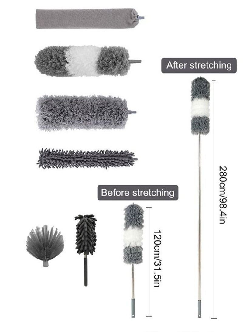 7 PCS Microfiber Dust Brush Duster Kit with Extension Pole Removable and Washable Fiber Brush Hand Dust Cleaning Gap dust for Ceiling Fan High Ceiling Blinds Furniture Cars