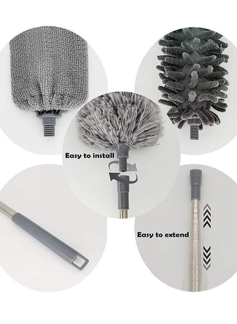 7 PCS Microfiber Dust Brush Duster Kit with Extension Pole Removable and Washable Fiber Brush Hand Dust Cleaning Gap dust for Ceiling Fan High Ceiling Blinds Furniture Cars