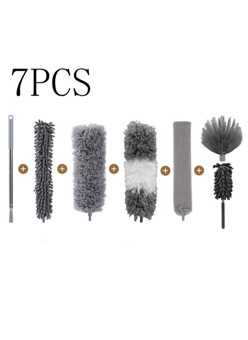 7 PCS Microfiber Dust Brush Duster Kit with Extension Pole Removable and Washable Fiber Brush Hand Dust Cleaning Gap dust for Ceiling Fan High Ceiling Blinds Furniture Cars