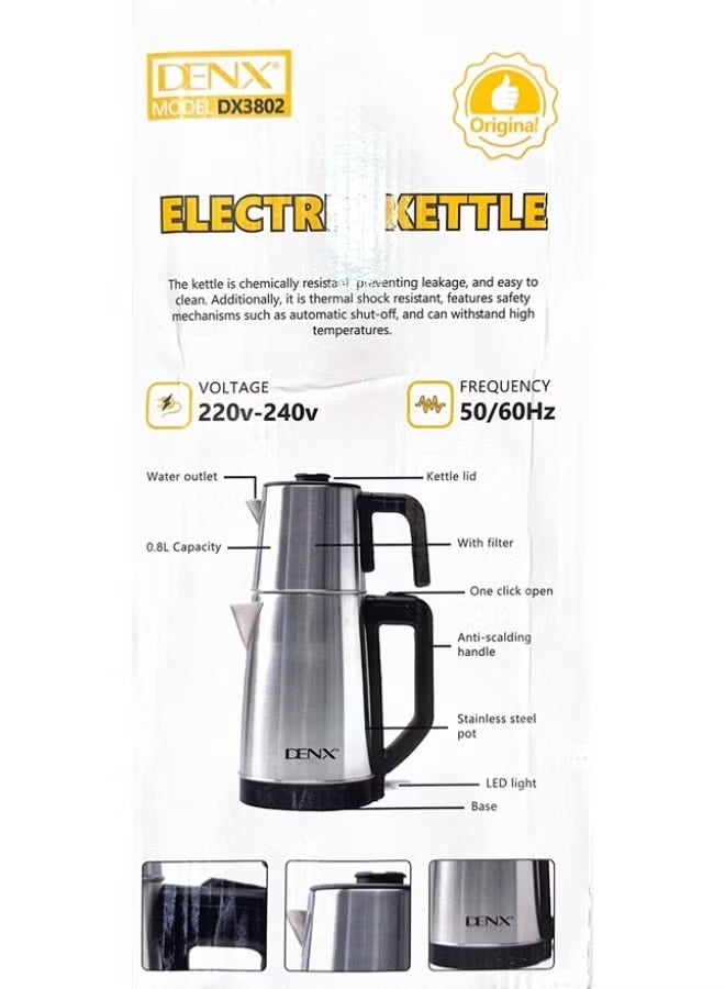 Denx Double Pot Electric Kettle, 2200W, with Removable Tea Filter, 2.2L Kettle Capacity, 0.8L Teapot, High-Speed ​​Tea Maker, Multifunctional Hot Water Dispenser, Turbo Kettle, DX3802 - Image 5