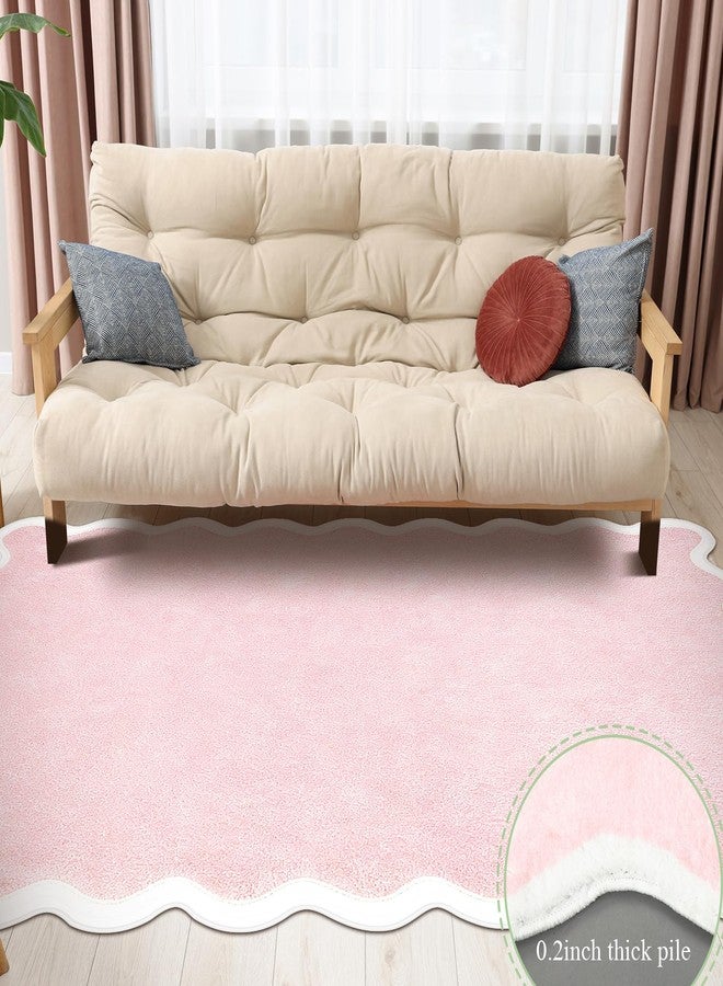 Drydiet Scalloped Area Rug 4'x6' Nursery Area Rugs Aesthetic Faux Bedroom Carpet for Living Room Dining Playroom Nursery Family Indoor Dorm - Image 4