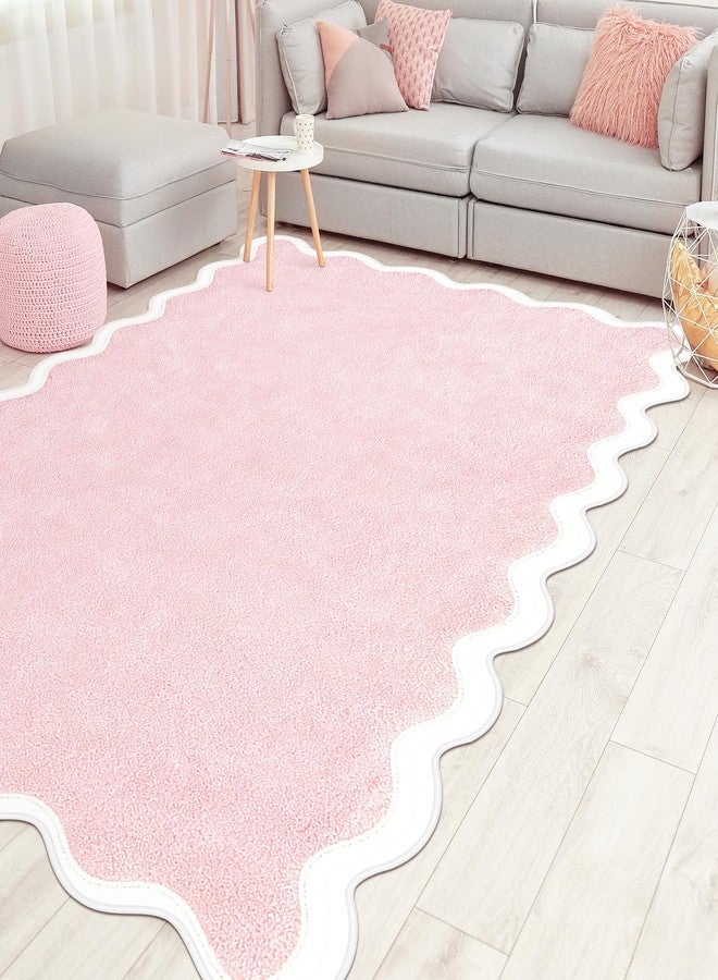 Drydiet Scalloped Area Rug 4'x6' Nursery Area Rugs Aesthetic Faux Bedroom Carpet for Living Room Dining Playroom Nursery Family Indoor Dorm - Image 2