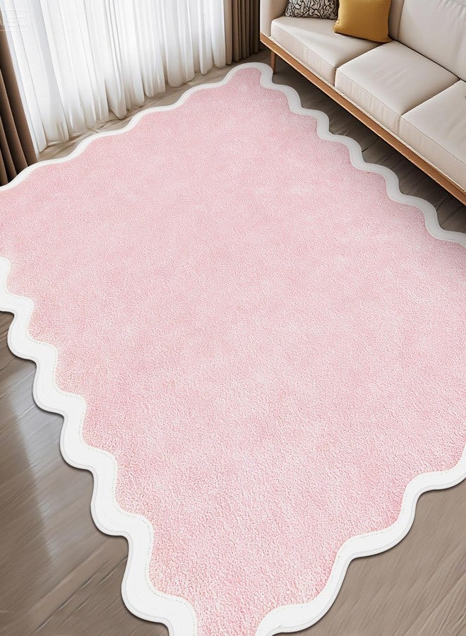 Drydiet Scalloped Area Rug 4'x6' Nursery Area Rugs Aesthetic Faux Bedroom Carpet for Living Room Dining Playroom Nursery Family Indoor Dorm - Image 1