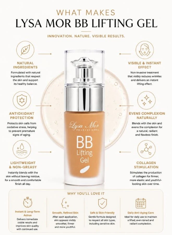 Lysa Mor Professional BB Lifting Gel Anti-Aging | Halal | Instant Lifting & Skin Perfecting|  with collagen, Vitamine E| Patented Formula |30ML - Image 2