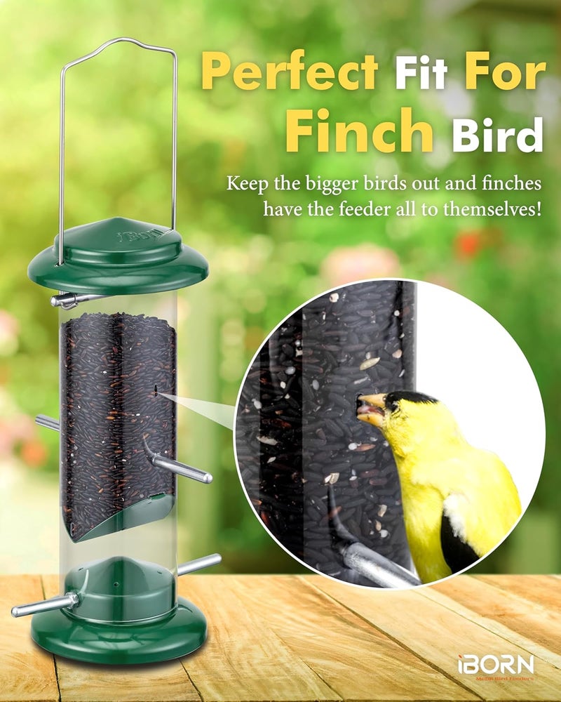 طعام الطيور المعدني iBorn، مُعد لتغذية حبوب نيجر (Nyger Niger Seeds)، مناسب للعصافير من نوع الفينش (Finch) والجولدفينش (Goldfinch) وحبوب النباتات البرية، مصنوع من المعدن، بطول 8 بوصات ولون أخضر. - Image 4