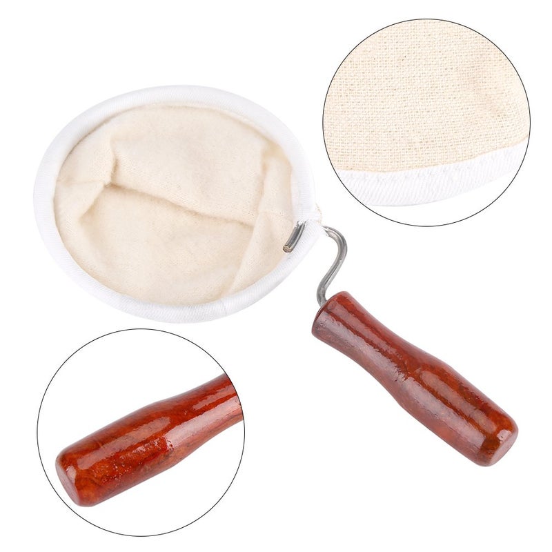 Zerodis Coffee Cloth Filter Reusable Washable Flannel Cloth Handmade Coffee Filter Strainer with Wooden Handle(L) - Image 4