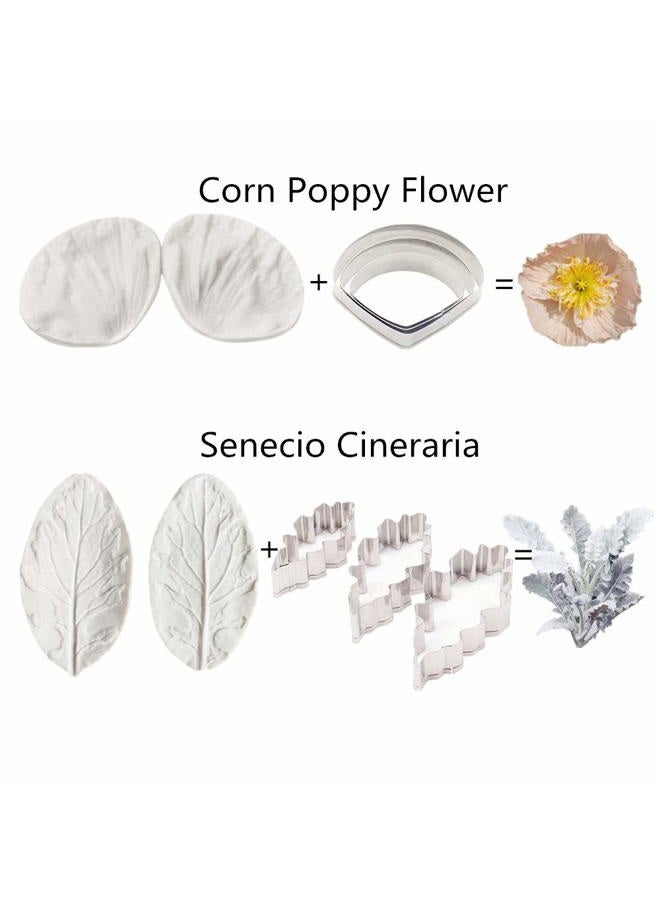 Colorkitchenware 16set Gumpaste Flower Molds and Cutters Fondant Tools Kit Stainless Steel Flower Cookie Cutter Set Sugarcraft Flower Silicone Veining Making Mold for Wedding,Birthday Cake Decorating - Image 5
