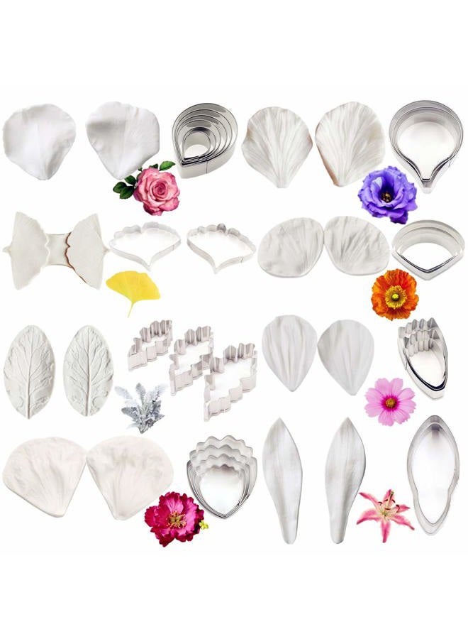 Colorkitchenware 16set Gumpaste Flower Molds and Cutters Fondant Tools Kit Stainless Steel Flower Cookie Cutter Set Sugarcraft Flower Silicone Veining Making Mold for Wedding,Birthday Cake Decorating - Image 1