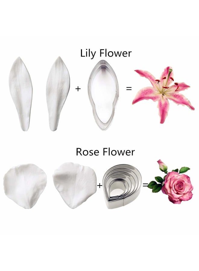 Colorkitchenware 16set Gumpaste Flower Molds and Cutters Fondant Tools Kit Stainless Steel Flower Cookie Cutter Set Sugarcraft Flower Silicone Veining Making Mold for Wedding,Birthday Cake Decorating - Image 2
