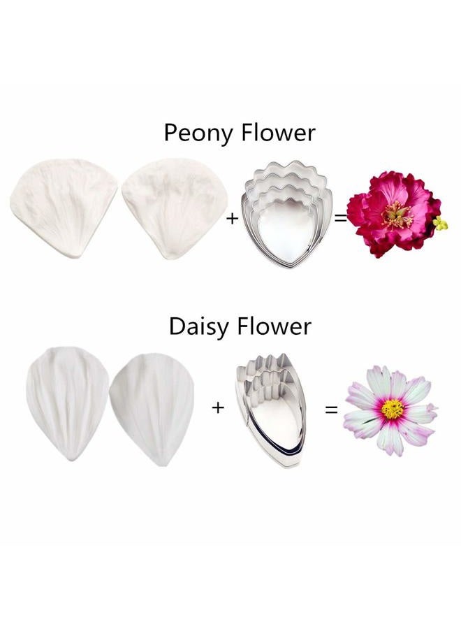 Colorkitchenware 16set Gumpaste Flower Molds and Cutters Fondant Tools Kit Stainless Steel Flower Cookie Cutter Set Sugarcraft Flower Silicone Veining Making Mold for Wedding,Birthday Cake Decorating - Image 4