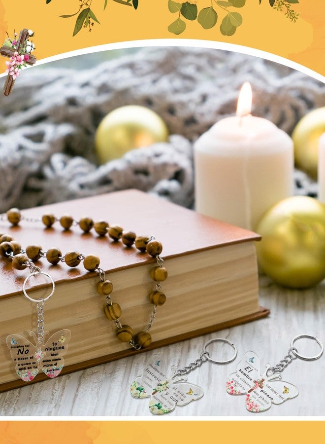 Sureio 50 Pcs Spanish Christian Christmas Keychain Gifts Llaveros Cristianos En Español Religious Keychain Acrylic Bible Verse Scripture Inspirational Butterfly Key Ring for Mother Christmas Gifts - Image 5