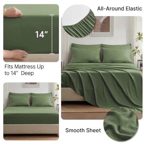 Anluoer Full Size Bed in a Bag 7 Pieces, Olive Green Bed Comforter Set with Sheets, All Season Bedding Sets with 1 Comforter,2 Pillow Shams,2 Pillowcases, 1 Flat Sheet,1 Fitted Sheet - Image 5