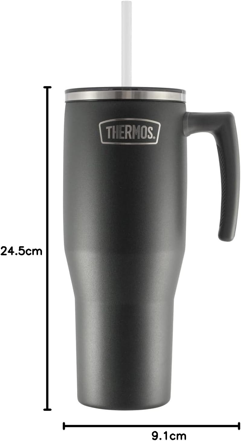 THERMOS STAINLESS STEEL VACUUM INSULATED GREY MUG WITH STRAW 1.1LTR - Image 5