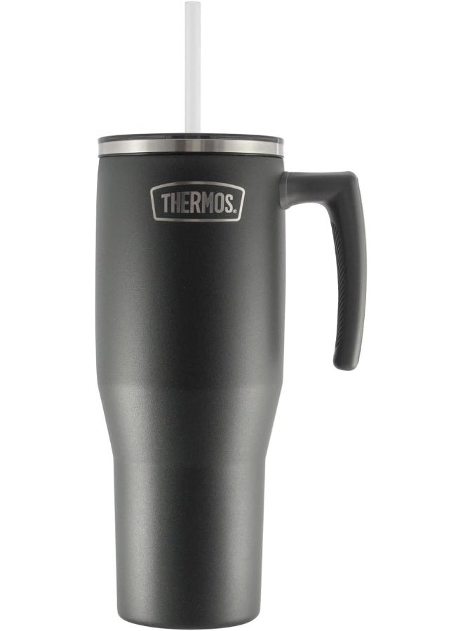 THERMOS STAINLESS STEEL VACUUM INSULATED GREY MUG WITH STRAW 1.1LTR - Image 1