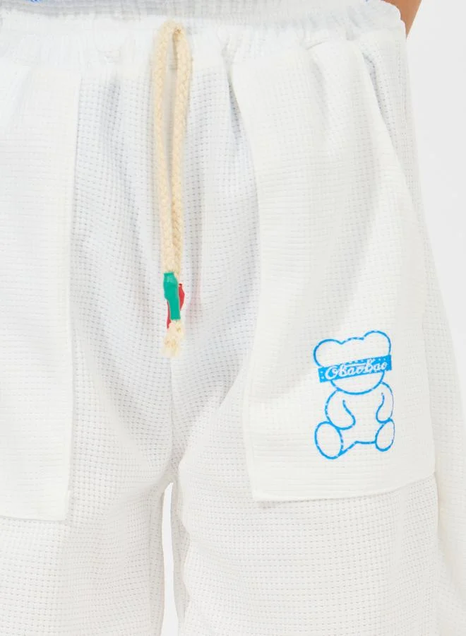 Styli Styli Bear Pocket Print Waffle Knit Shorts