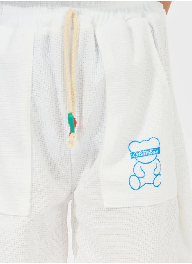 Styli Bear Pocket Print Waffle Knit Shorts